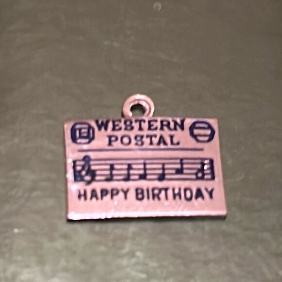 Vintage Sterling Silver 925 Westen Postal Happy Birthday Charm Telegram Art Deco - Picture 1 of 7